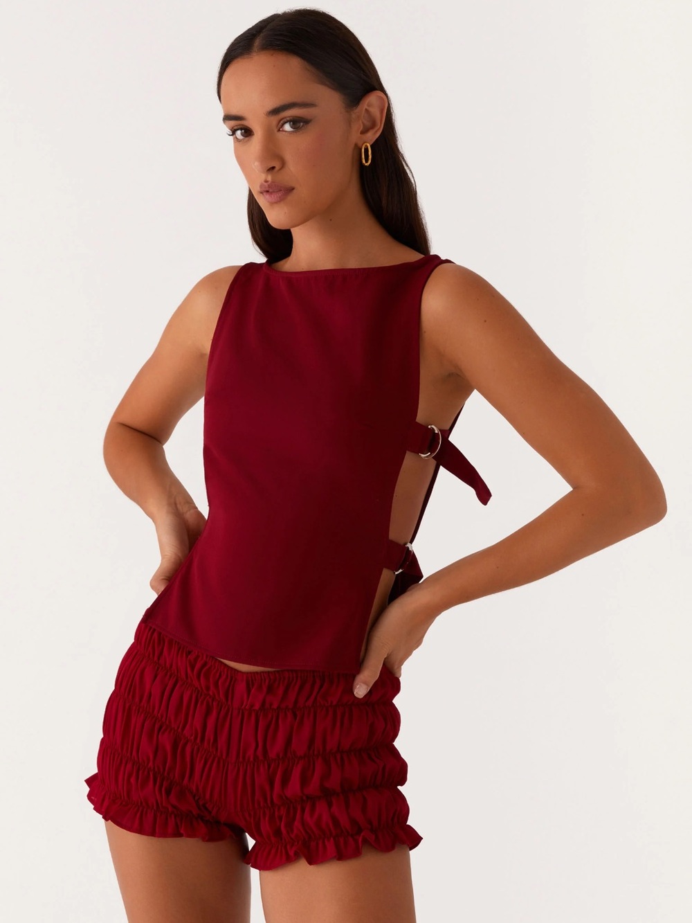 Peppermayo Burgundy Side-Tie Sleeveless Top
